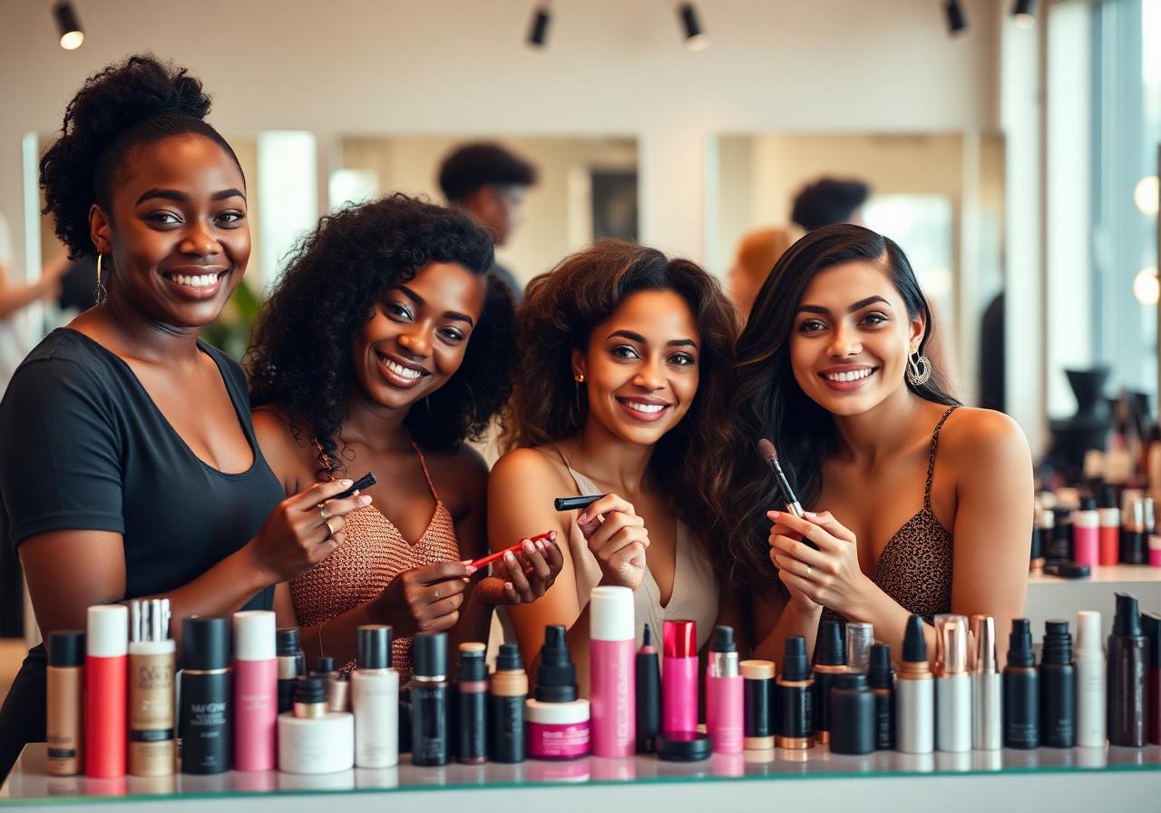Profissionais da beleza com produtos premium